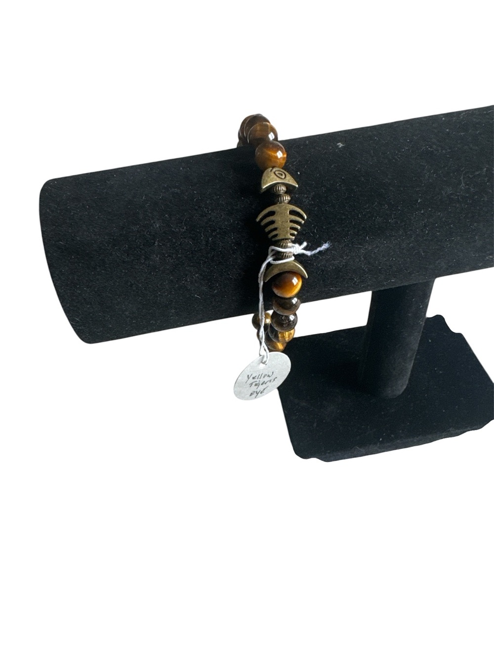 HANDCRAFTED Unisex Yellow Tigers Eye KBC Metal Fish Bracelet